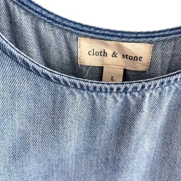 Cloth & Stone Sz L High Low Sleeveless Button Up Blouse Tencel Chambray Blue - Picture 5 of 11